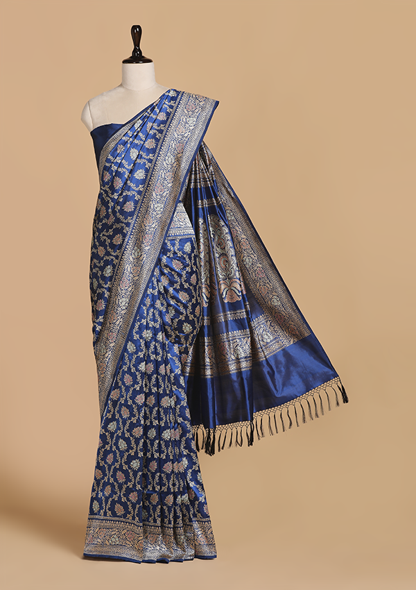 Royal Blue Jaal Saree in Silk