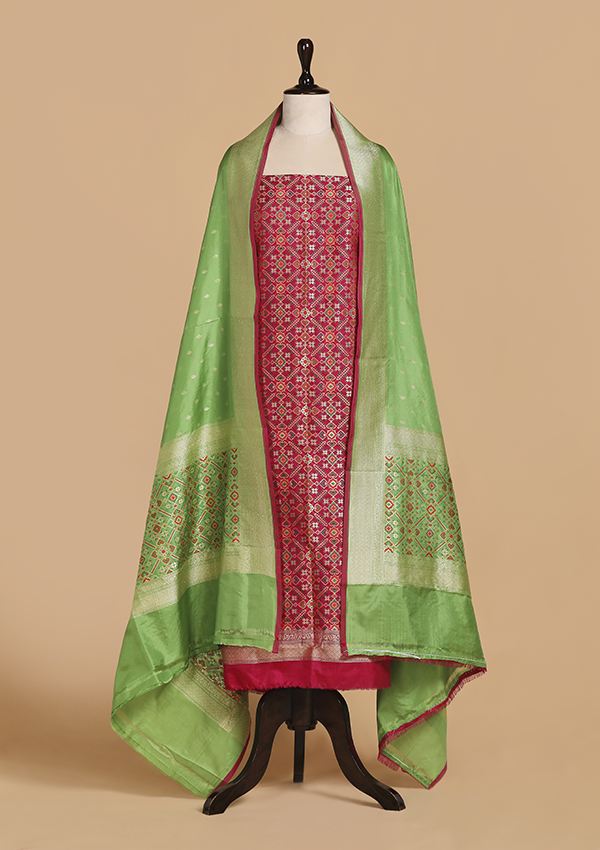Green Pan Patola Dress in Silk