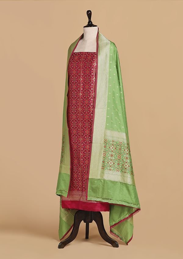 Green Pan Patola Dress in Silk