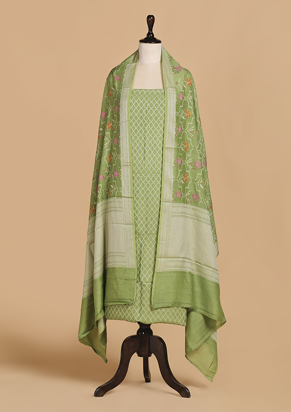 Green without Zari Dress in Georgette Tussar