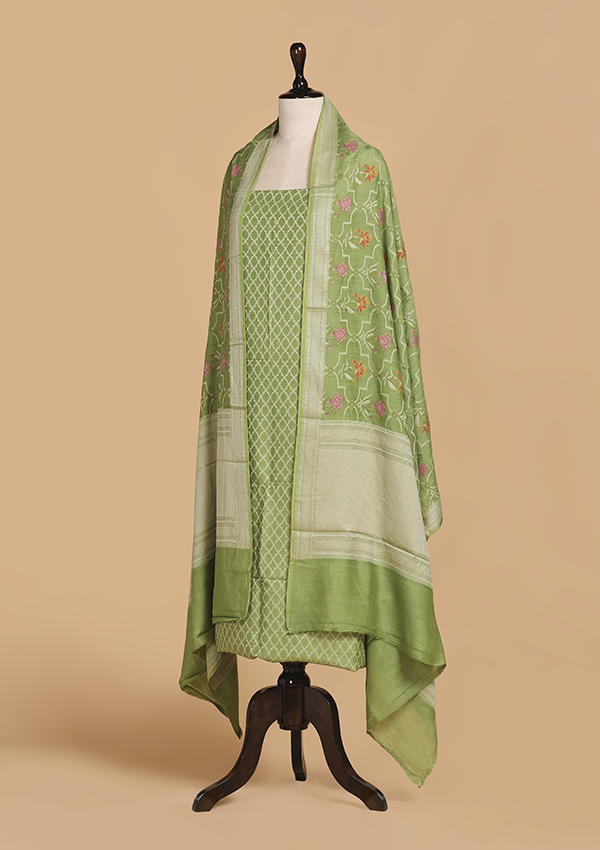 Green without Zari Dress in Georgette Tussar