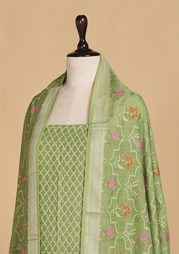 Green without Zari Dress in Georgette Tussar