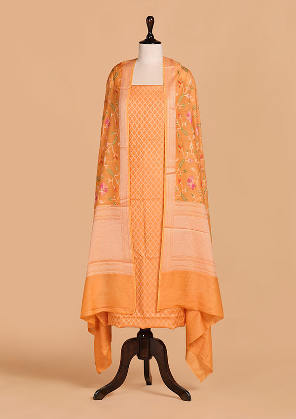 Mustard without Zari Dress in Georgette Tussar