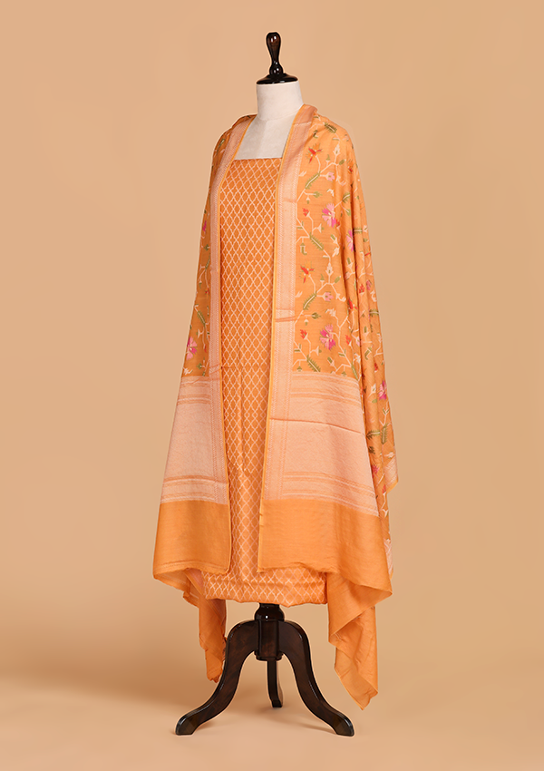 Mustard without Zari Dress in Georgette Tussar