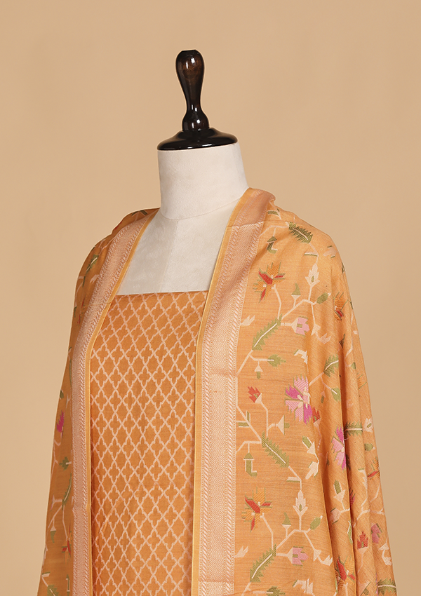Mustard without Zari Dress in Georgette Tussar