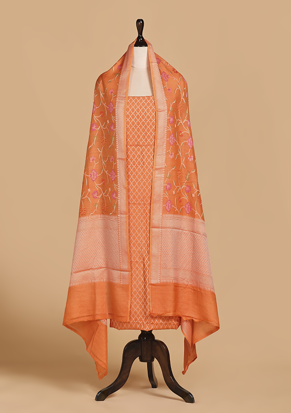 Orange without Zari Dress in Georgette Tussar