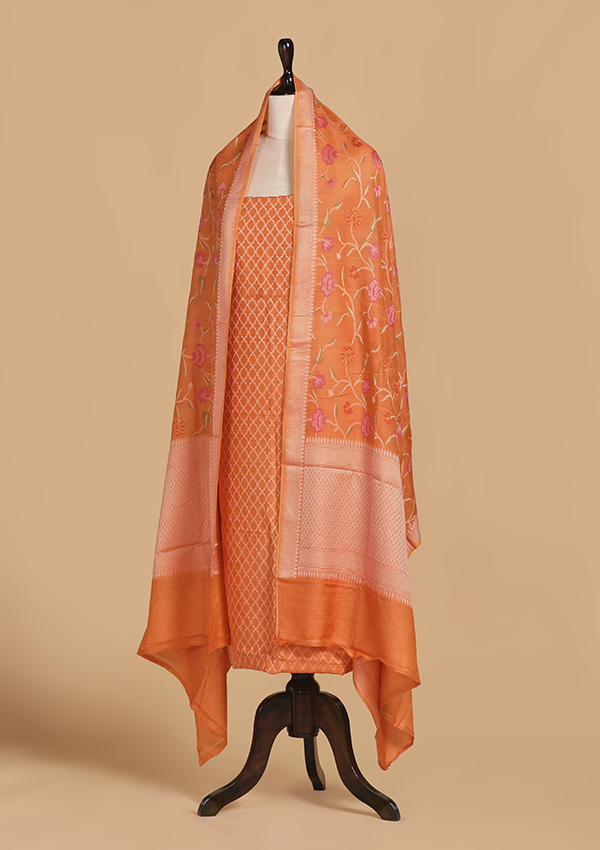 Orange without Zari Dress in Georgette Tussar