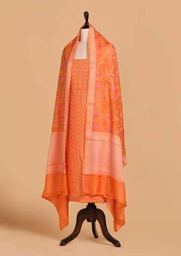 Orange without Zari Dress in Georgette Tussar