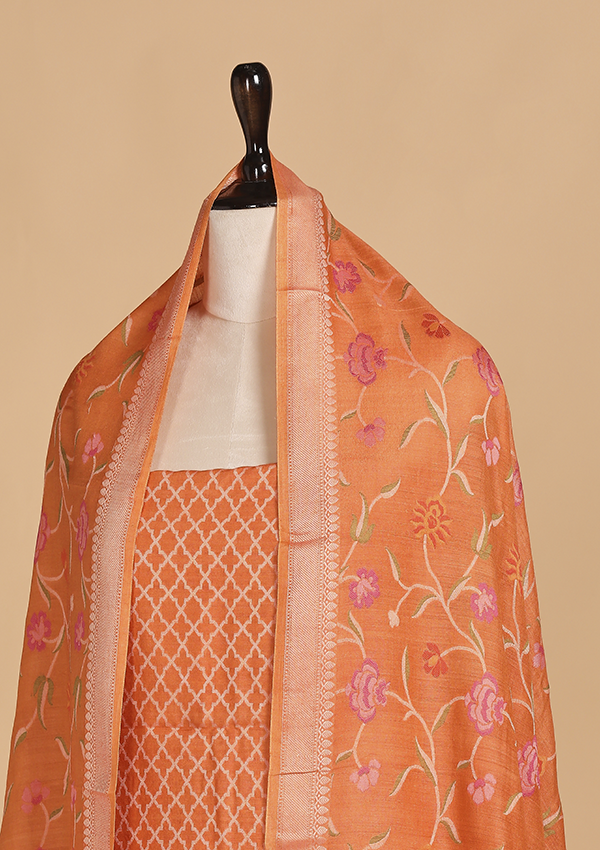 Orange without Zari Dress in Georgette Tussar