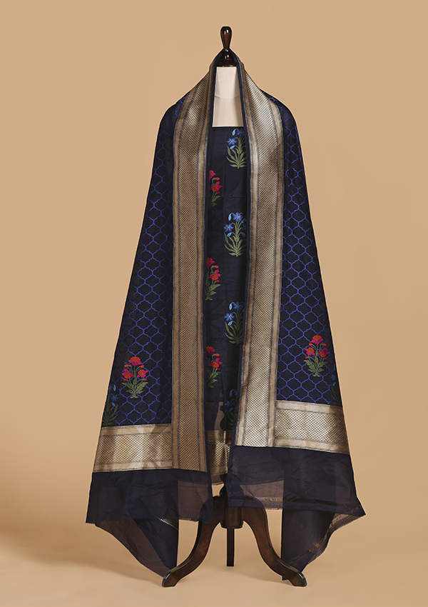 Navy Blue Butta Dress in Silk
