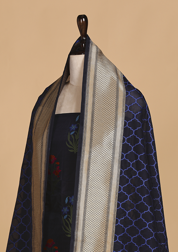 Navy Blue Butta Dress in Silk