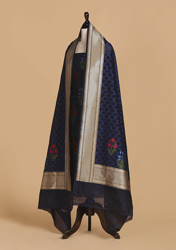 Navy Blue Butta Dress in Silk