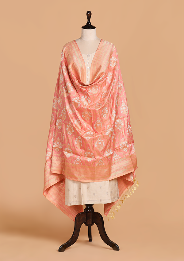 Peach Jaal Dupatta in Silk