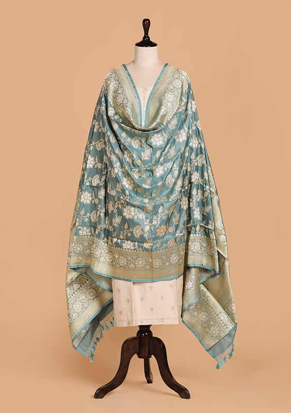 Grey Jaal Dupatta in Silk