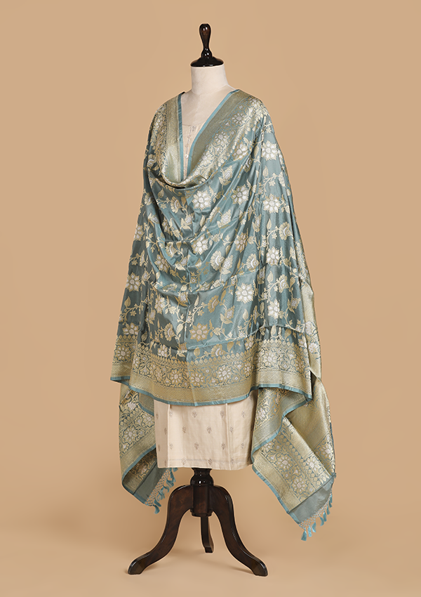 Grey Jaal Dupatta in Silk