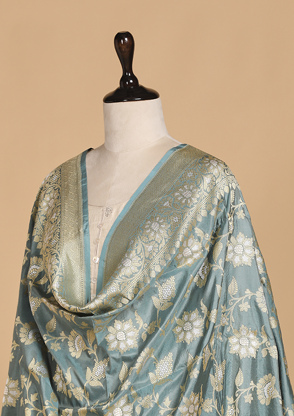 Grey Jaal Dupatta in Silk