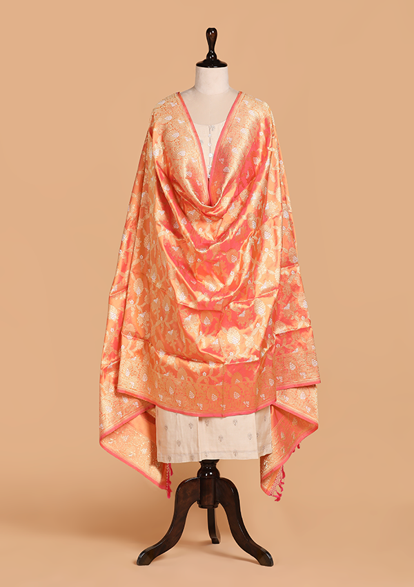 Peach Jaal Dupatta in Silk