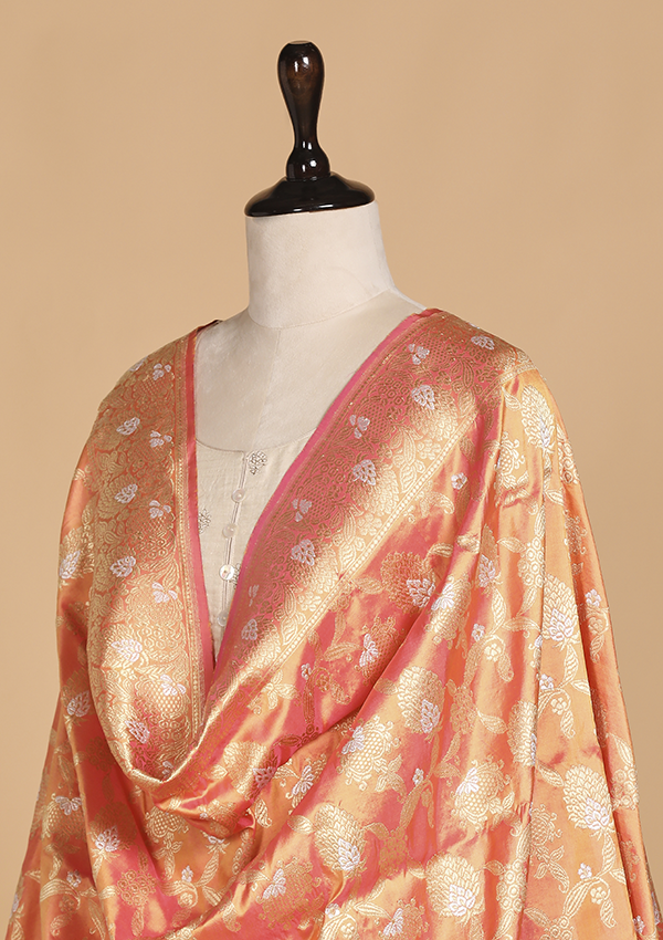 Peach Jaal Dupatta in Silk