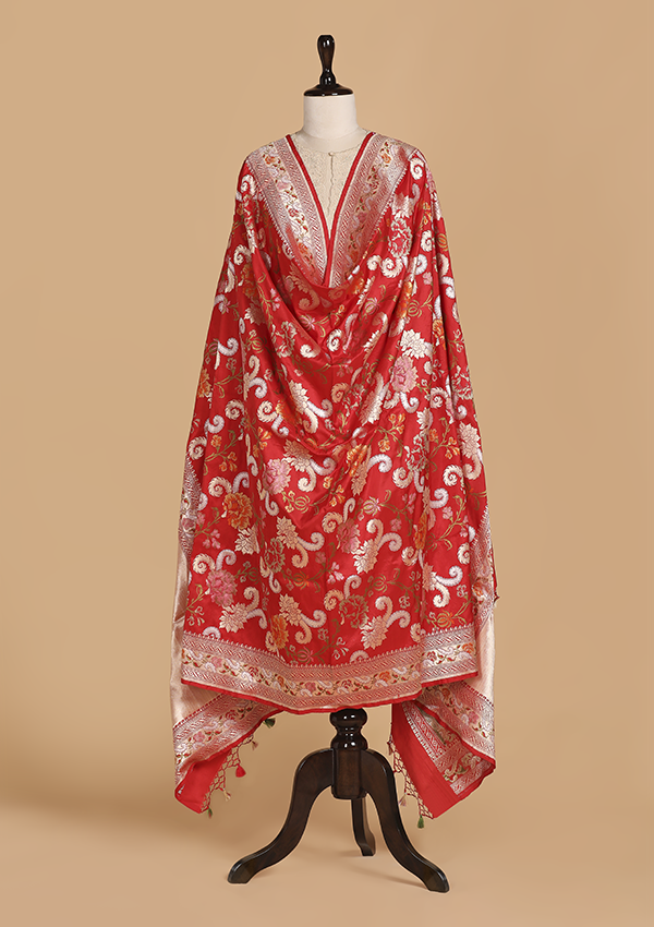 Red Jaal Dupatta in Silk