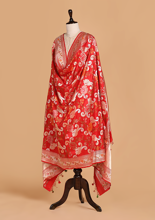 Red Jaal Dupatta in Silk