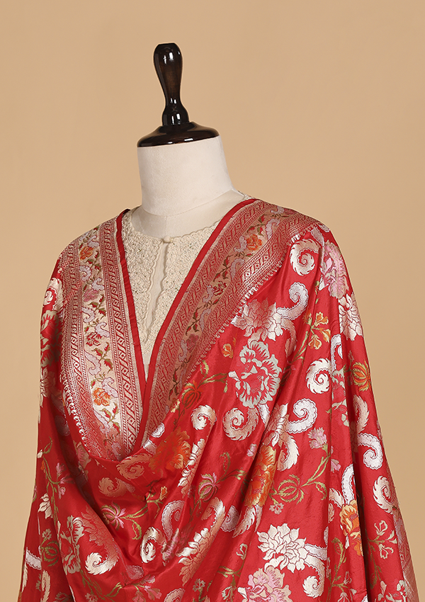 Red Jaal Dupatta in Silk