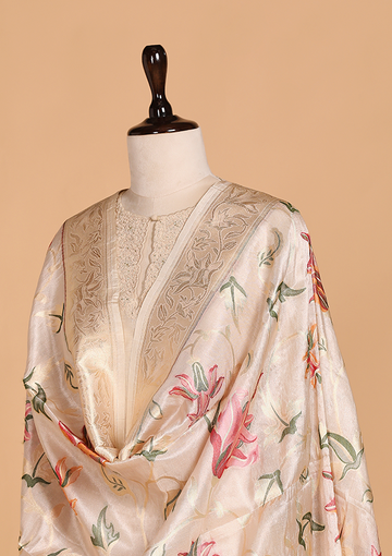 Off White Jaal Dupatta in Silk Tissue