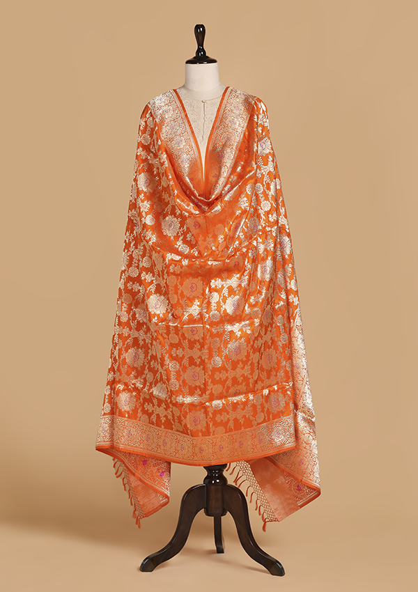 Orange Jaal Dupatta in Silk