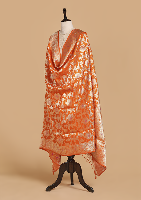 Orange Jaal Dupatta in Silk