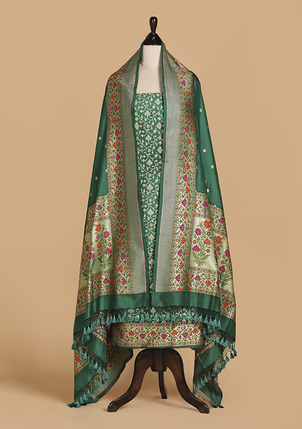 Bottle Green Jaal Dress in Silk