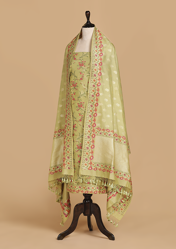 Olive Green Jaal Dress in Silk
