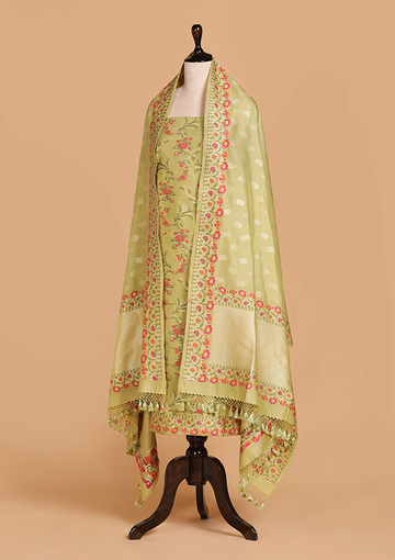 Olive Green Jaal Dress in Silk