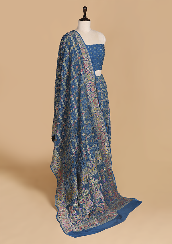 Royal Blue Jaal Bandhani Saree in Georgette