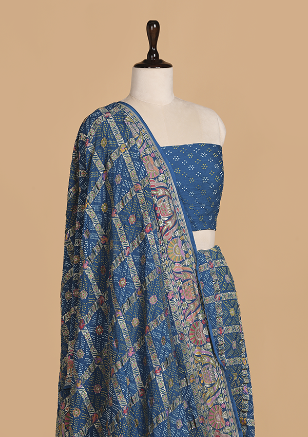 Royal Blue Jaal Bandhani Saree in Georgette