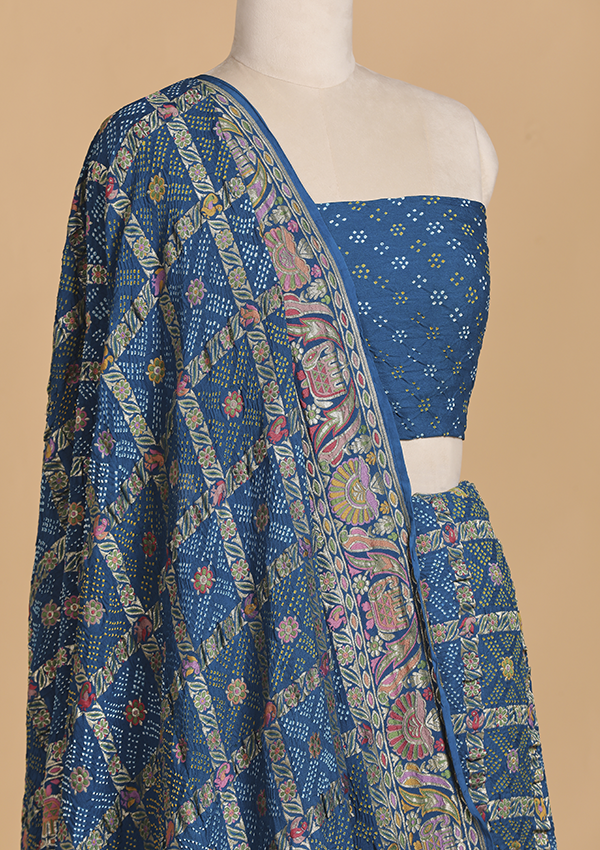 Royal Blue Jaal Bandhani Saree in Georgette