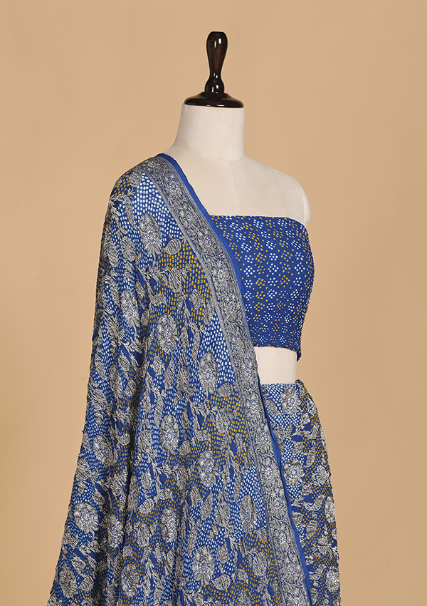 Royal Blue Jaal Bandhani Saree in Georgette