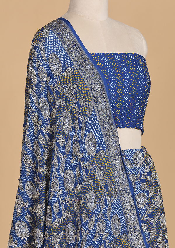 Royal Blue Jaal Bandhani Saree in Georgette