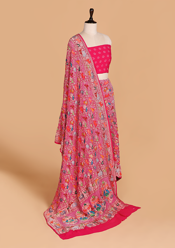 Rani Pink Jaal Bandhani Saree in Georgette