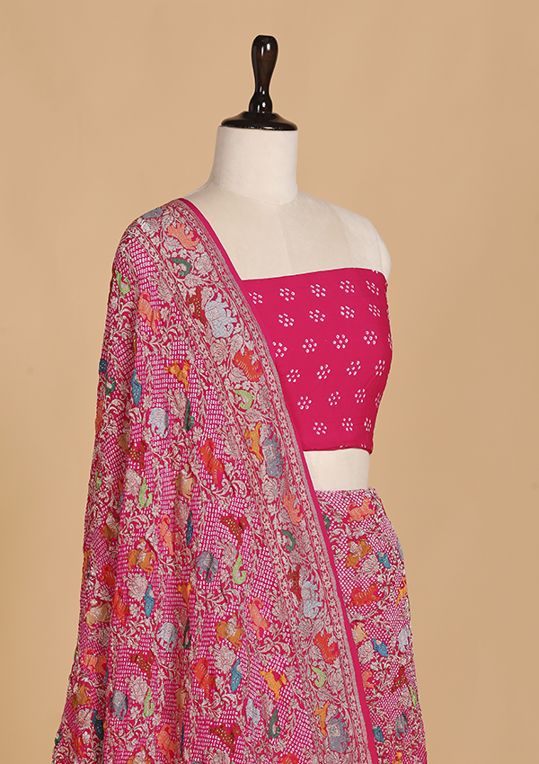 Rani Pink Jaal Bandhani Saree in Georgette