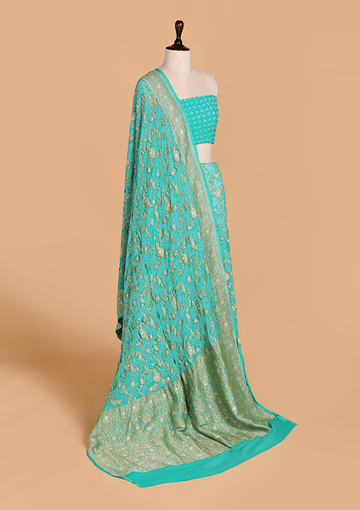 Sea Green Jaal Bandhani Saree in Georgette