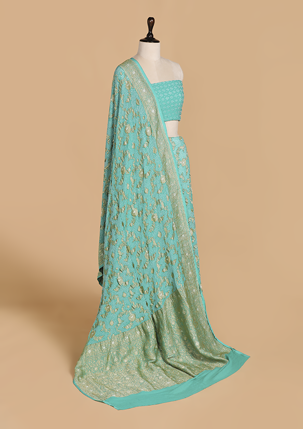 Sea Green Jaal Bandhani Saree in Georgette