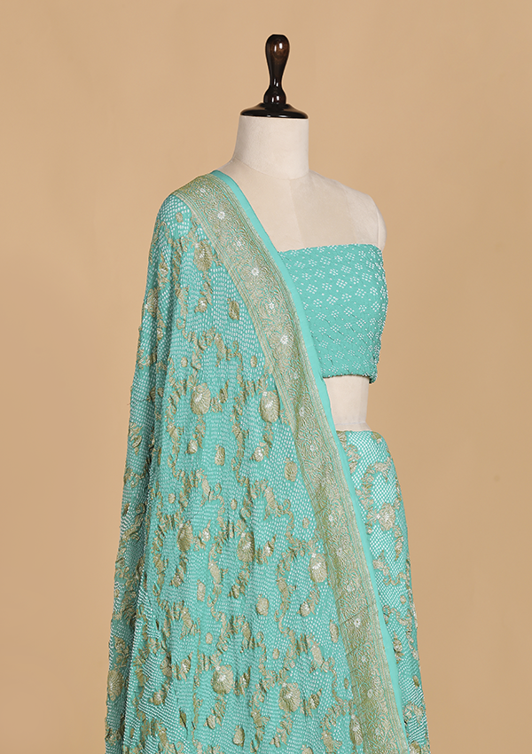 Sea Green Jaal Bandhani Saree in Georgette