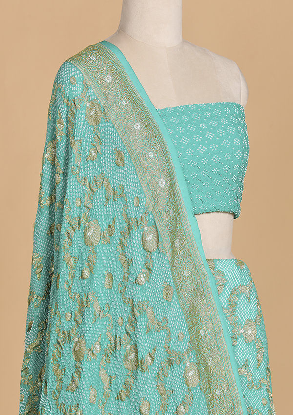 Sea Green Jaal Bandhani Saree in Georgette