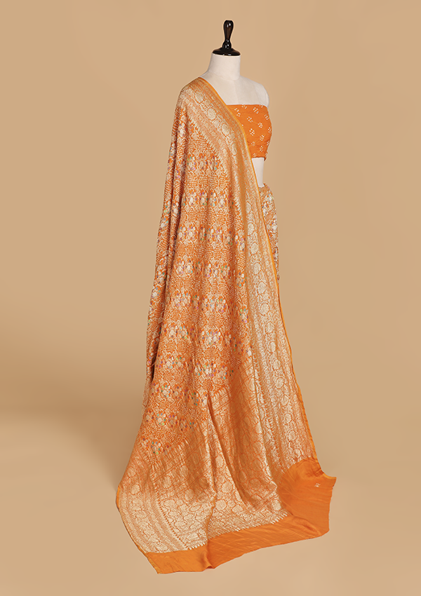 Golden Lehariya Bandhani Saree in Georgette