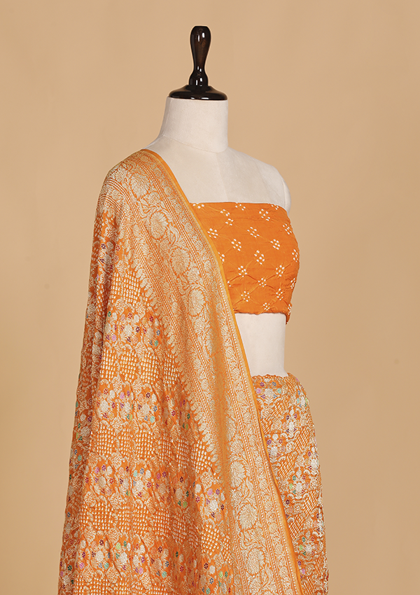 Golden Lehariya Bandhani Saree in Georgette