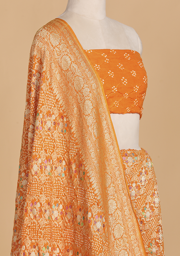 Golden Lehariya Bandhani Saree in Georgette