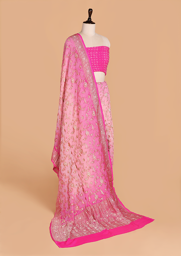Pink Jaal Bandhani Saree in Georgette