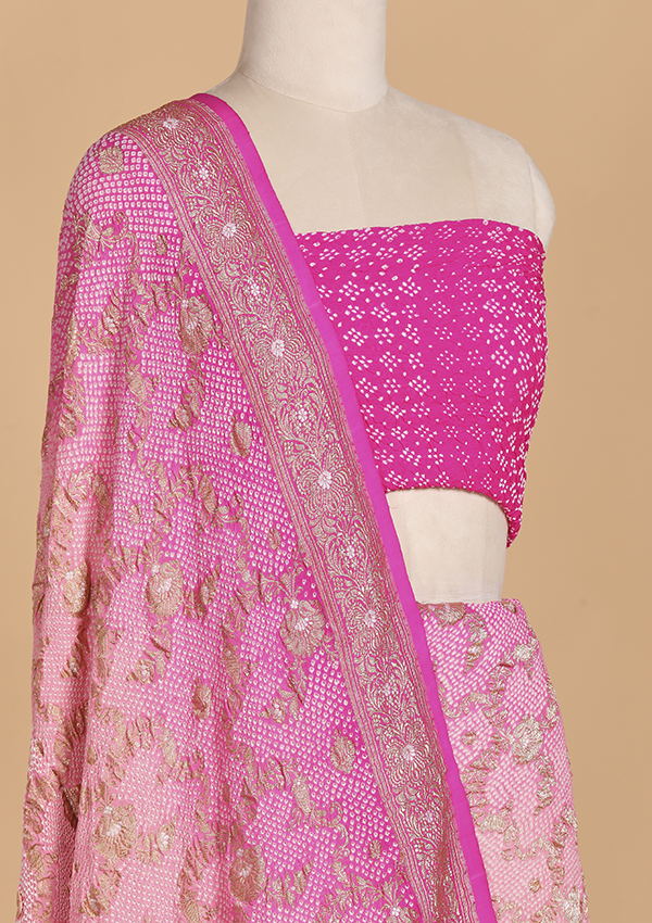 Pink Jaal Bandhani Saree in Georgette