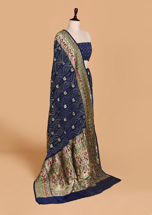 Navy Blue Butti Bandhani in Georgette