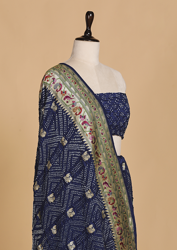 Navy Blue Butti Bandhani in Georgette