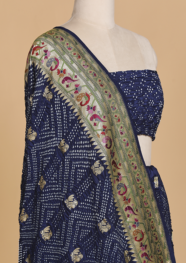Navy Blue Butti Bandhani in Georgette